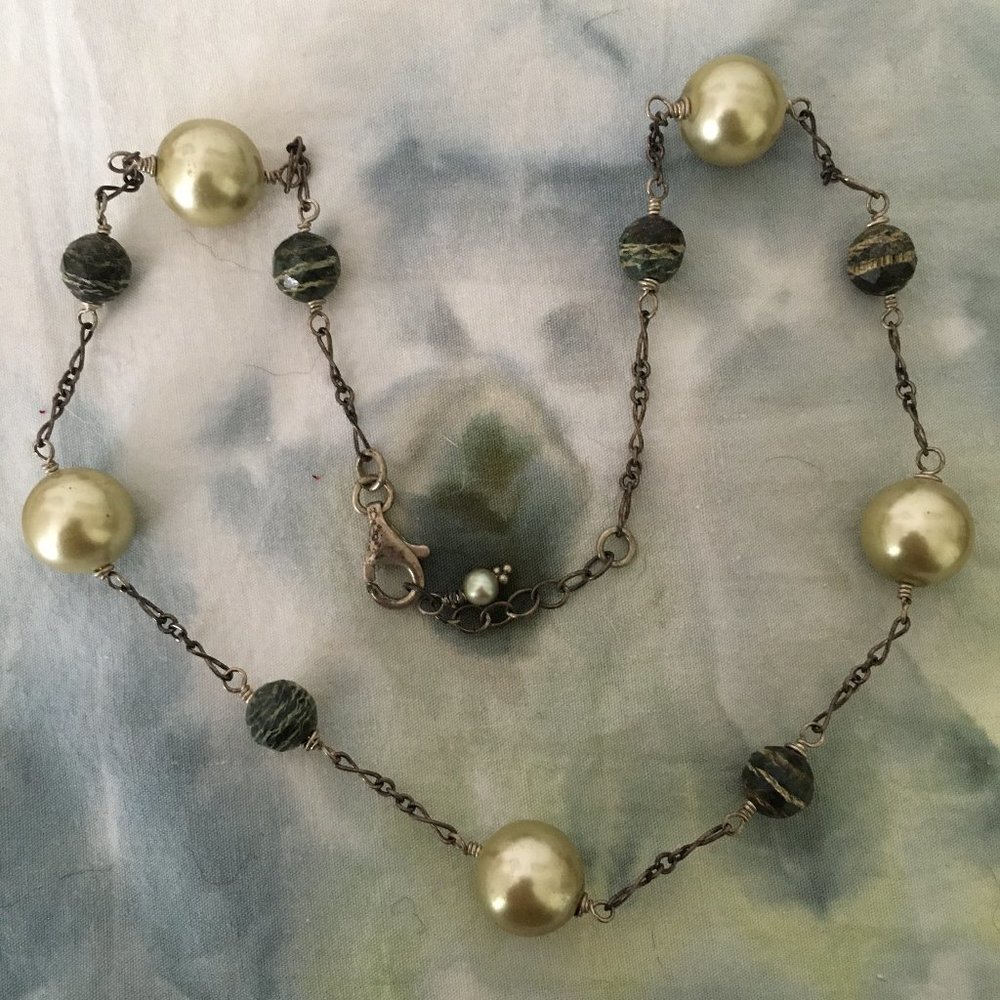 Handmade green and silver necklace